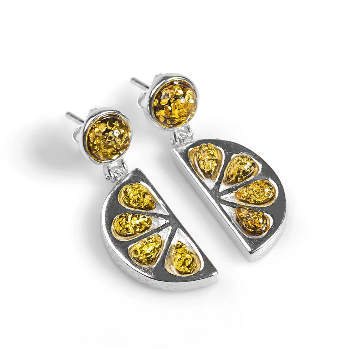 Sterling Silver & Amber Lime Slice Earrings