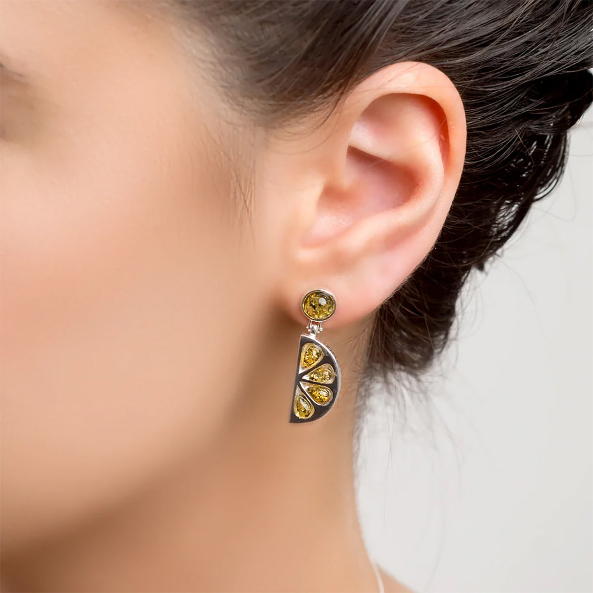 Sterling Silver & Amber Lime Slice Earrings