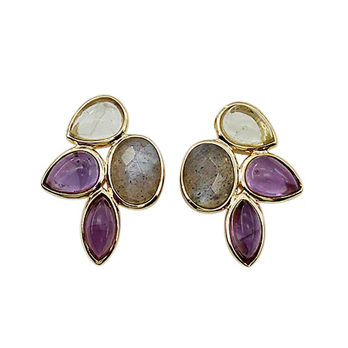 Sterling Silver & Gold Plated Multi-Gem Stud Earrings