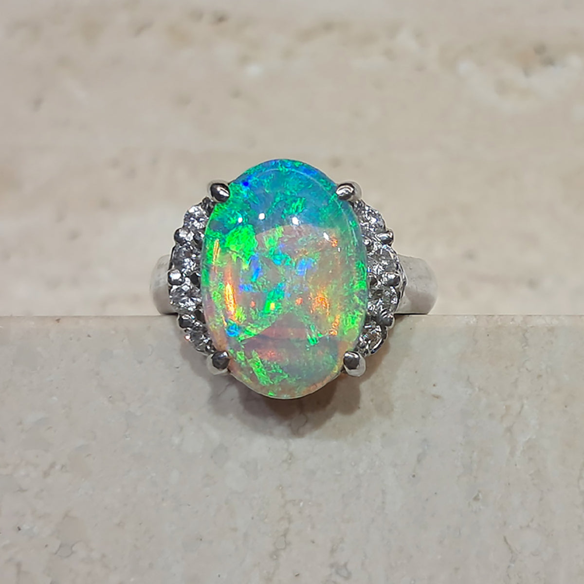 Platinum Australian Opal & Diamond Ring