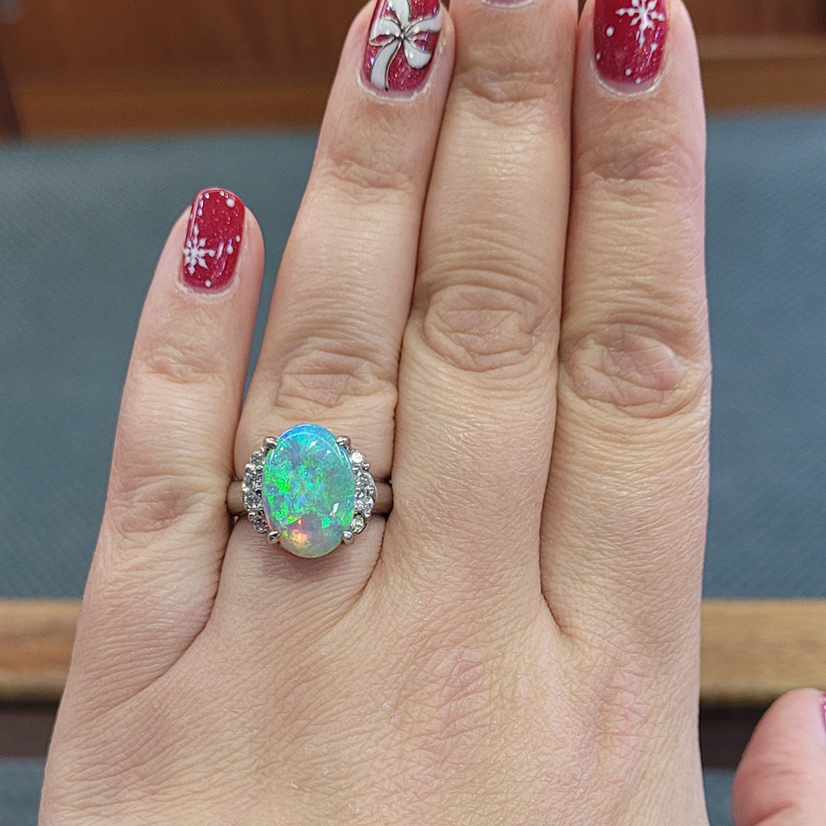 Platinum Australian Opal & Diamond Ring