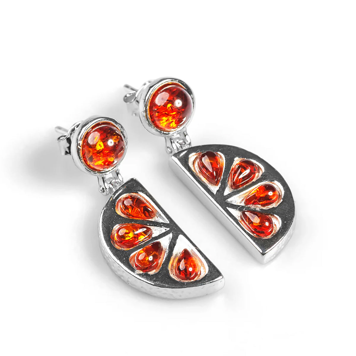 Sterling Silver & Amber Orange Slice Earrings
