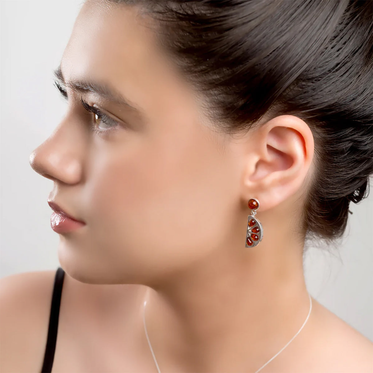 Sterling Silver & Amber Orange Slice Earrings