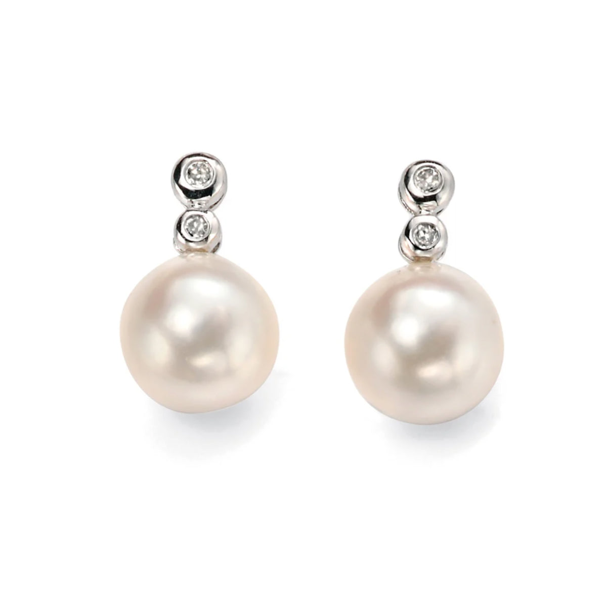 9ct White Gold Fresh Water Pearl & Diamond Stud Earrings
