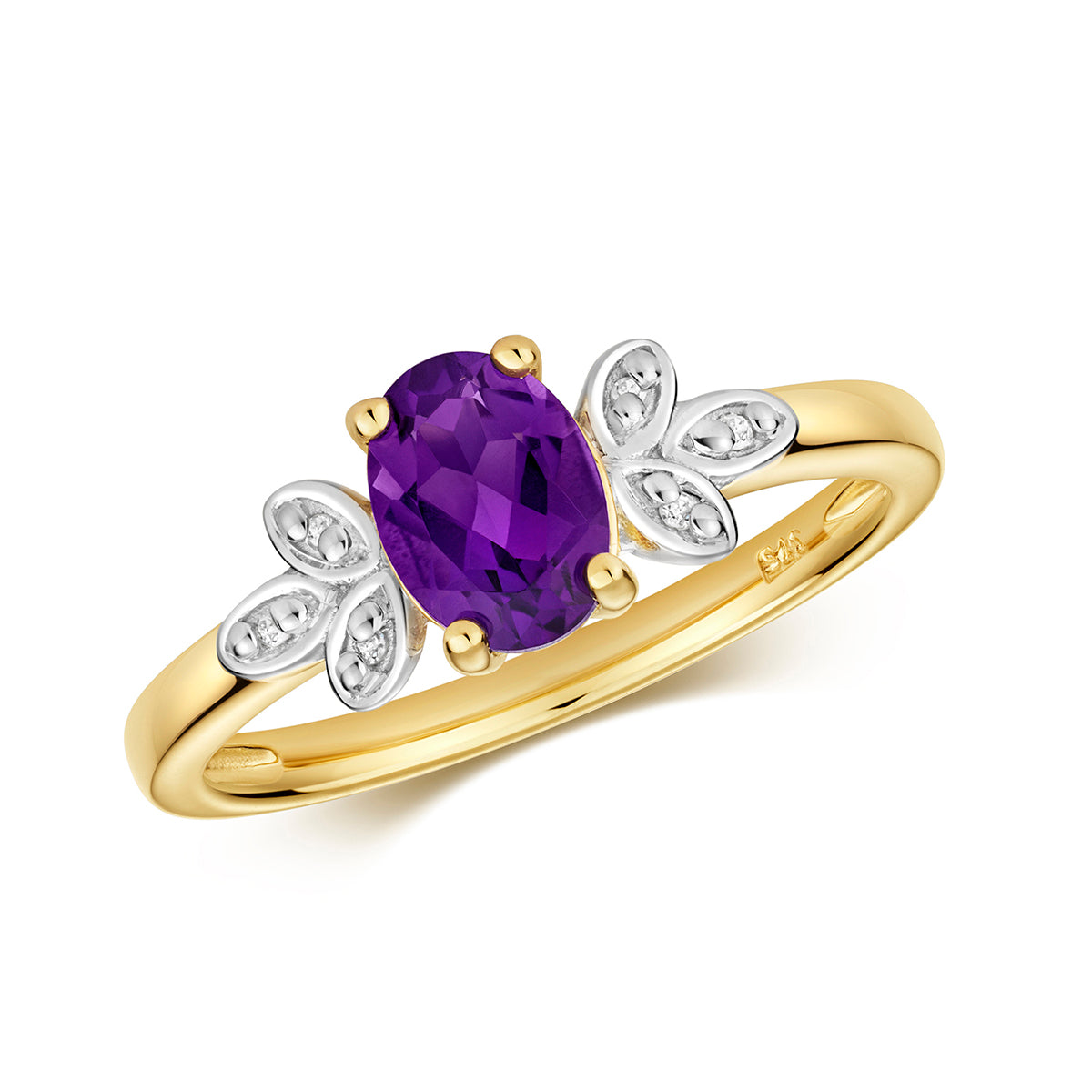 9ct Yellow Gold Amethyst & Diamond Ring