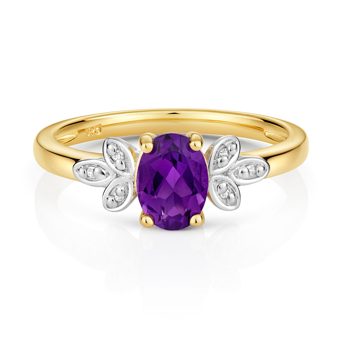 9ct Yellow Gold Amethyst & Diamond Ring