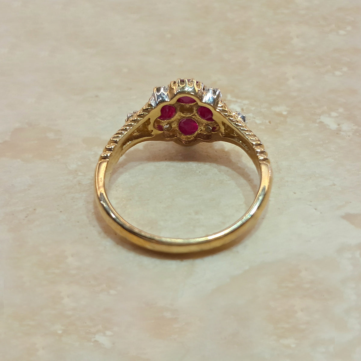 9ct Yellow Gold Ruby & Diamond Cluster Ring