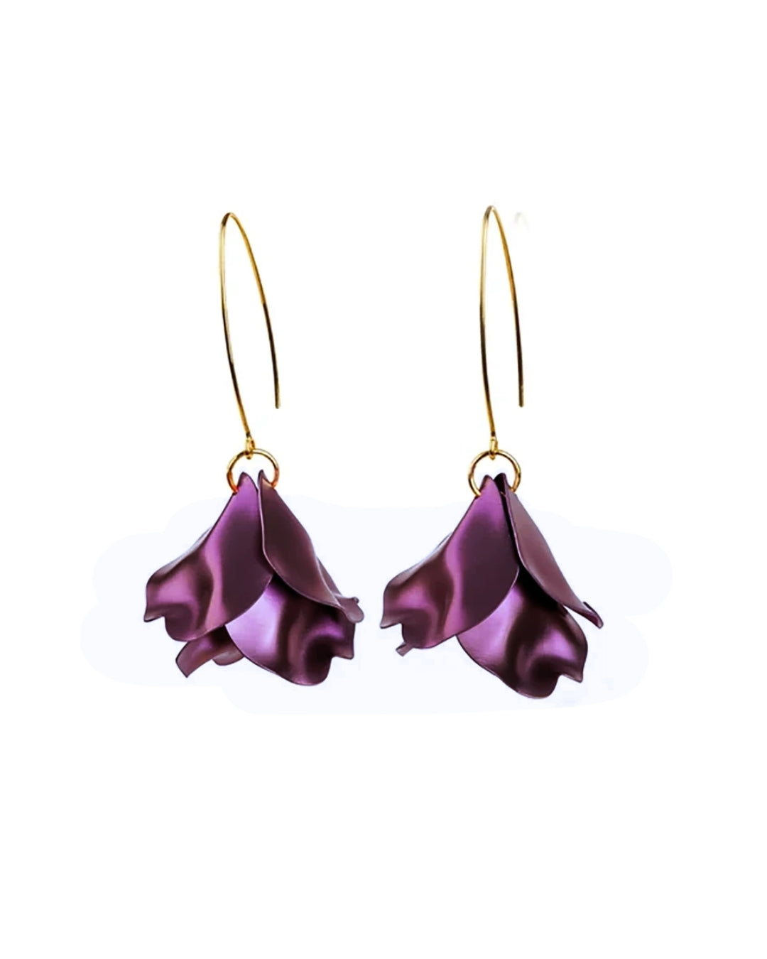 Sterling Silver, Titanium & Gold Plated Purple Falling Flower Drop Earrings
