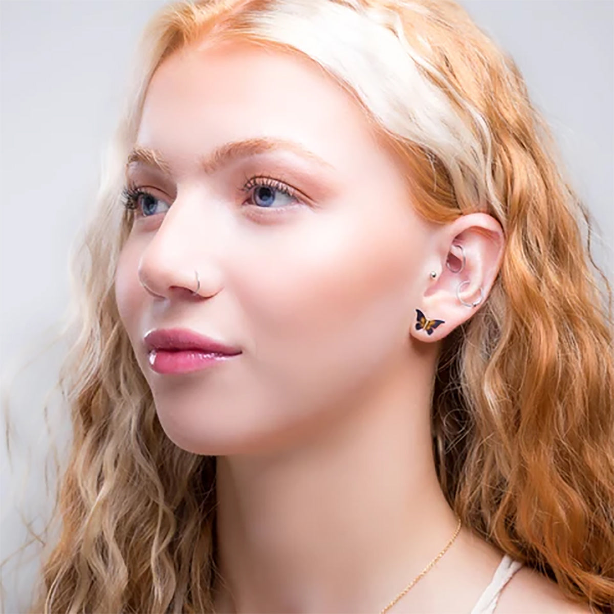 Sterling Silver, Titanium & Gold Plated Butterfly Stud Earrings