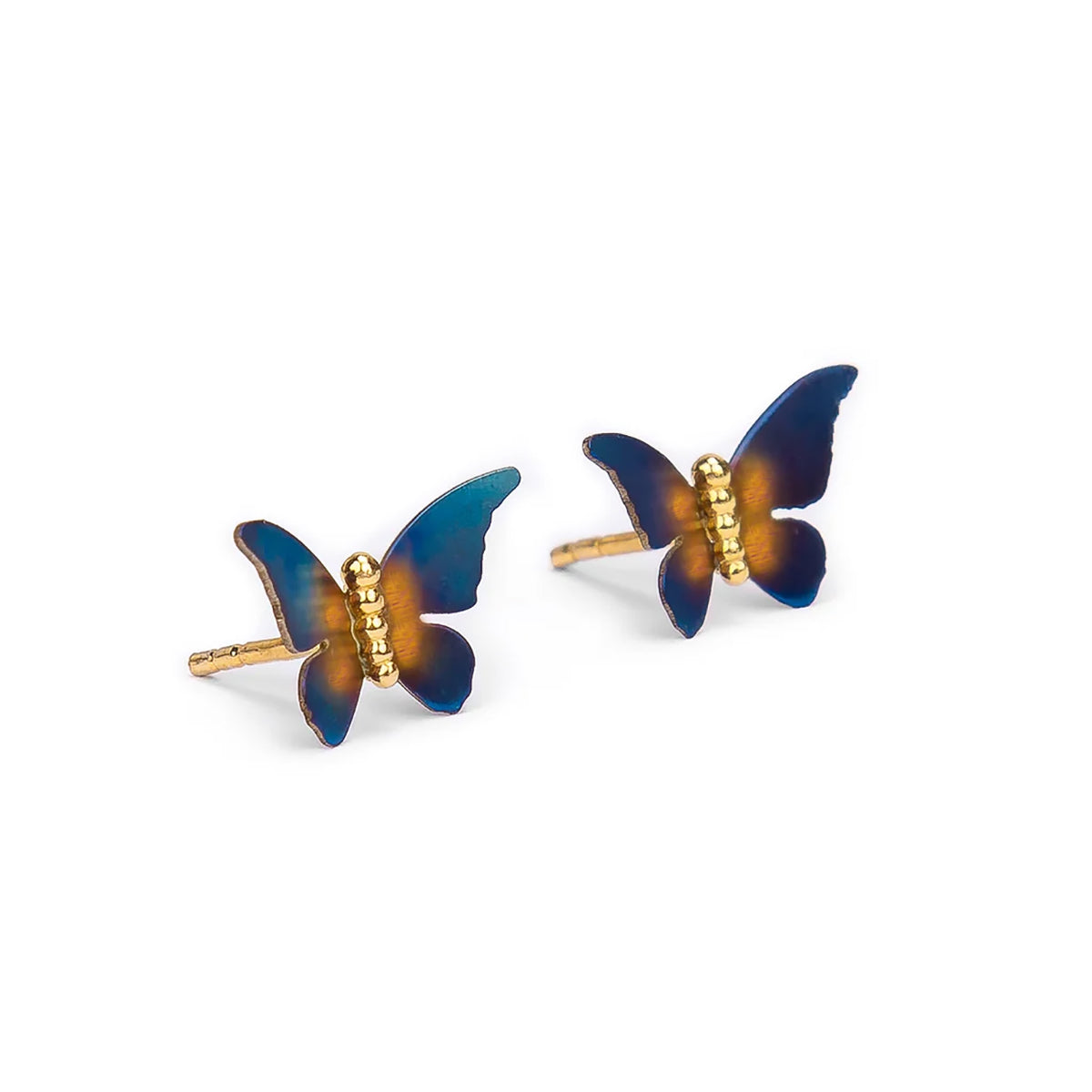 Sterling Silver, Titanium & Gold Plated Butterfly Stud Earrings