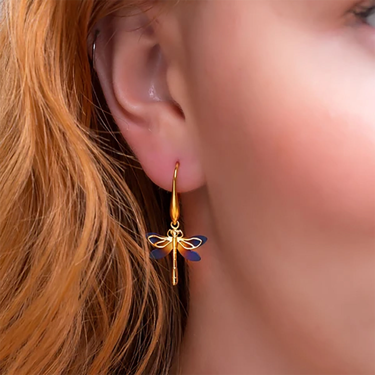 Sterling Silver, Titanium & Gold Plated Dragonfly Drop Earrings
