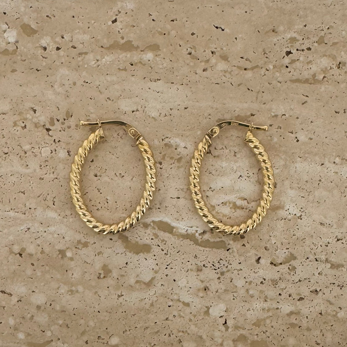 9ct Yellow Gold Oval Twist Hoop Earrings
