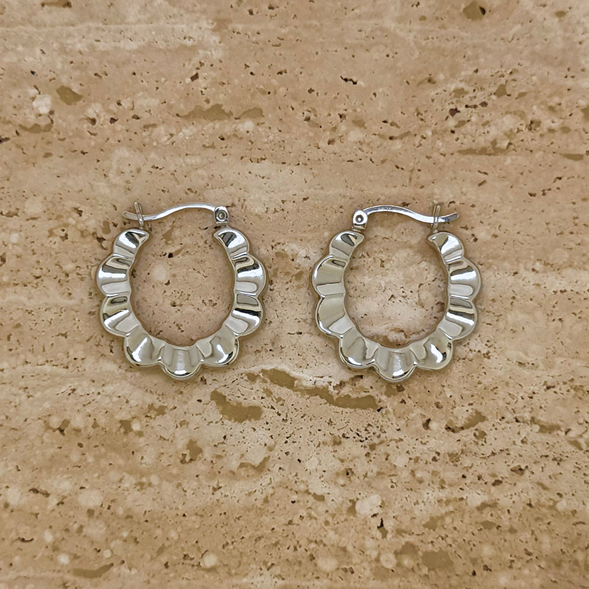 Sterling Silver Scalloped Hoop Earrings
