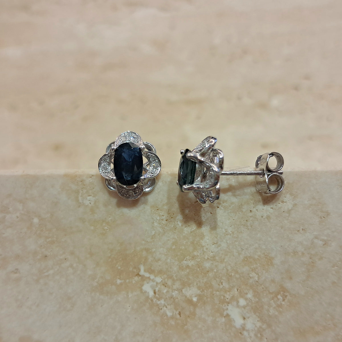 9ct White Gold Sapphire & Diamond Cluster Stud Earrings