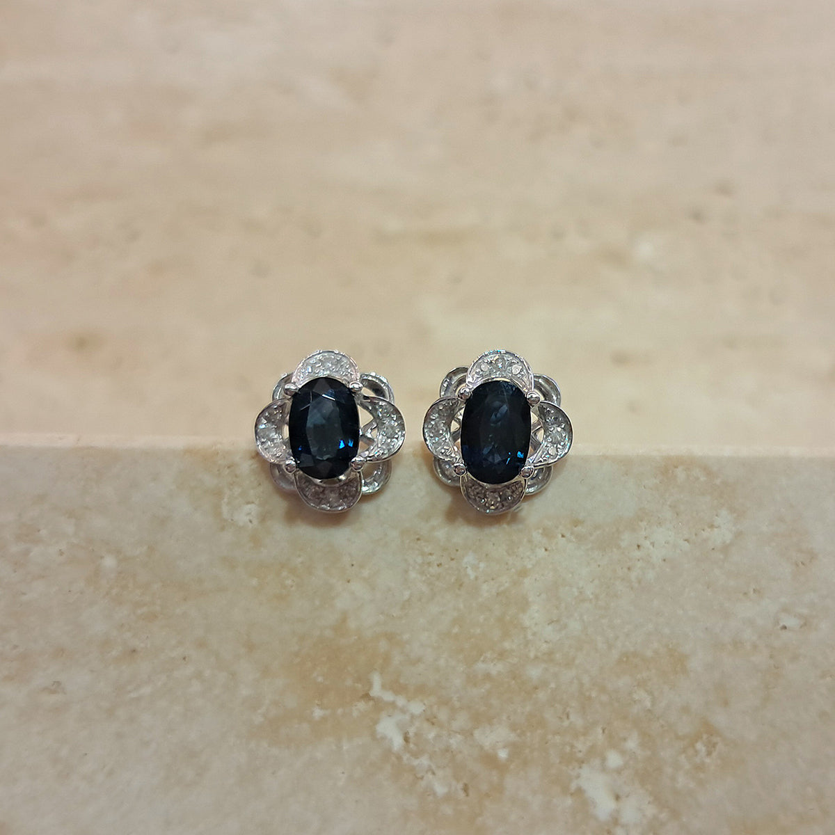9ct White Gold Sapphire & Diamond Cluster Stud Earrings