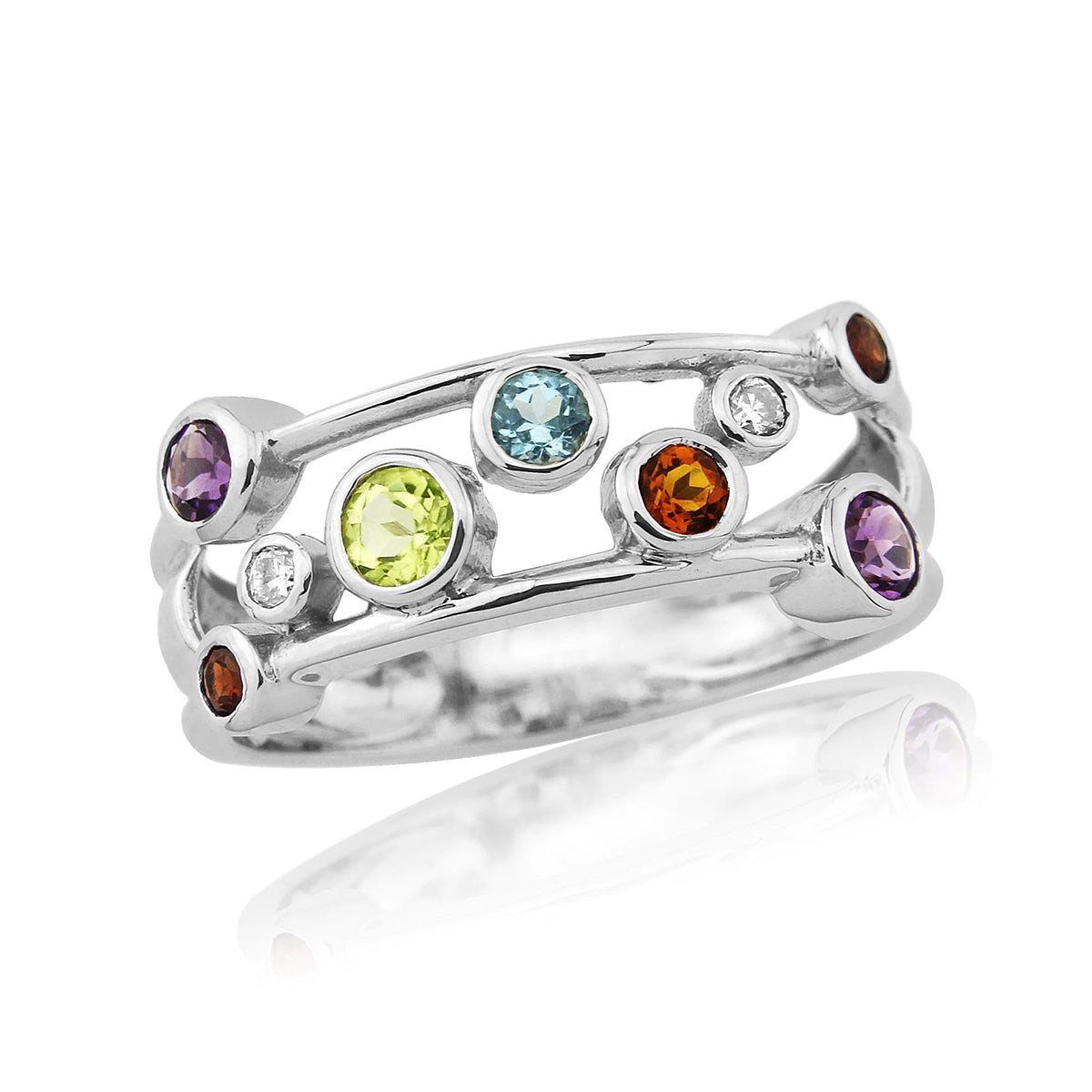 9ct White Gold Multi Gem Bubble Ring