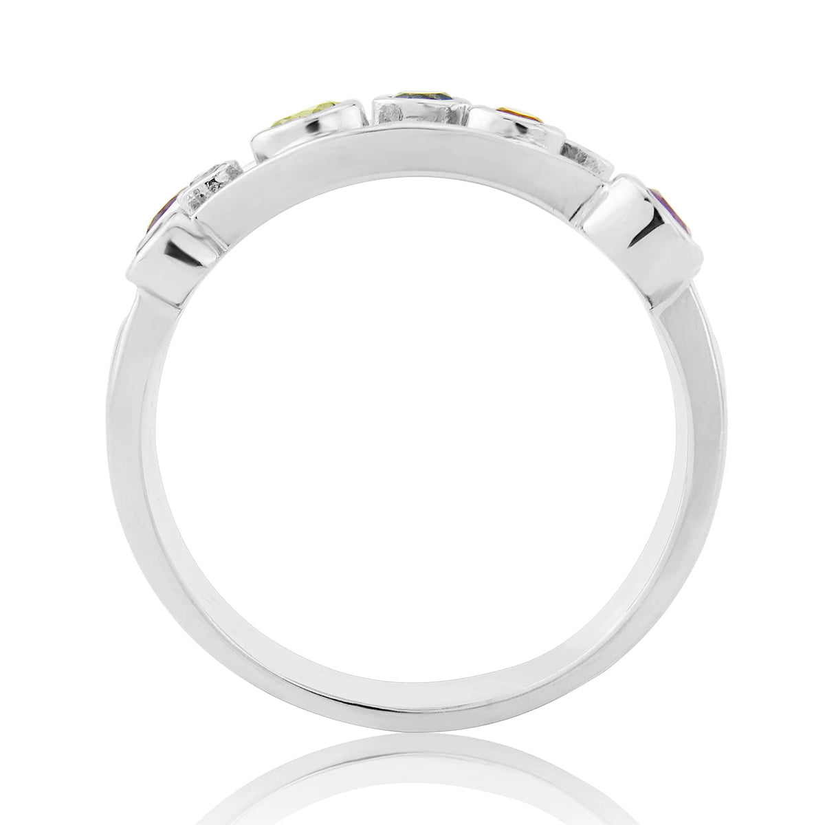 9ct White Gold Multi Gem Bubble Ring