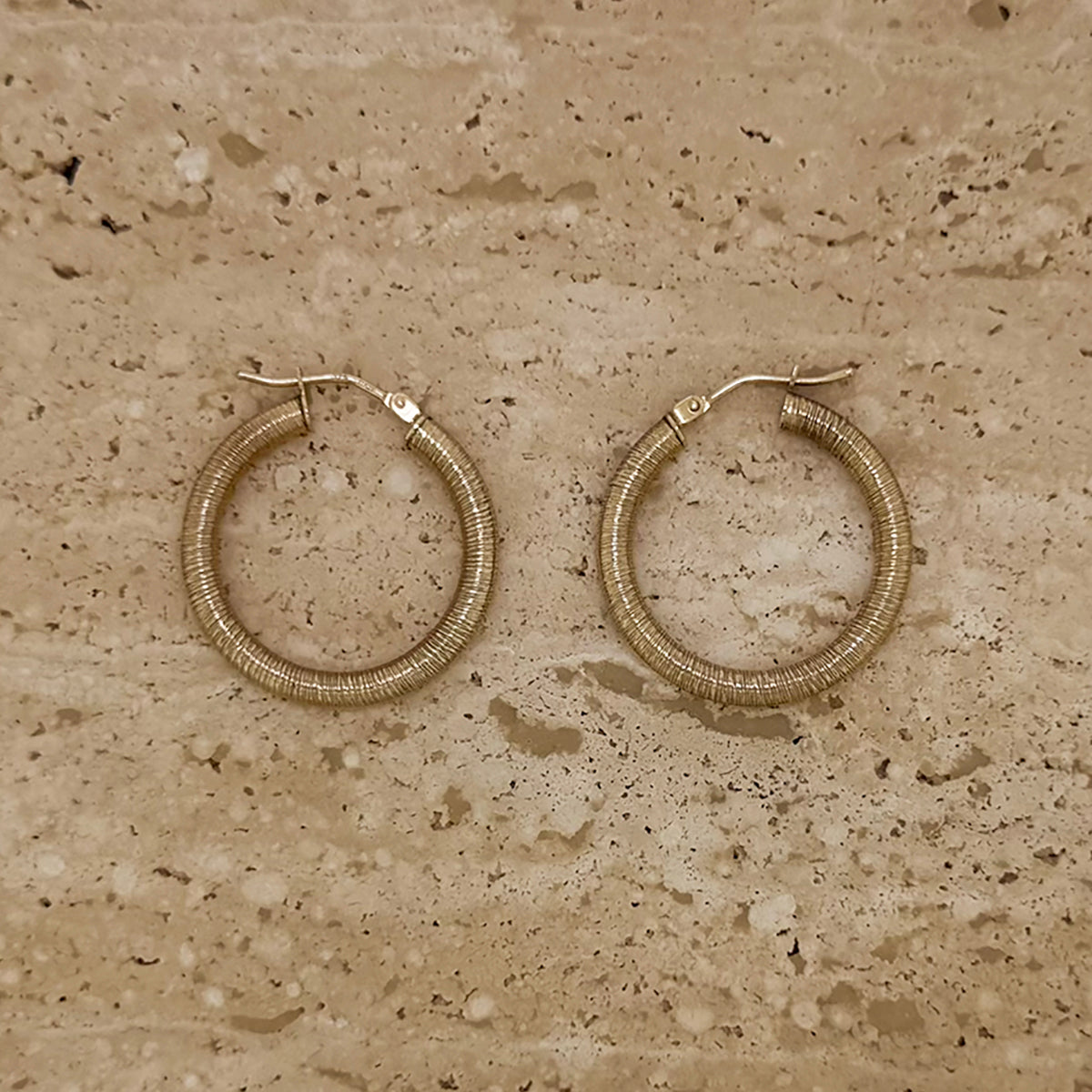 9ct Yellow Gold Textured Hoop Earrings