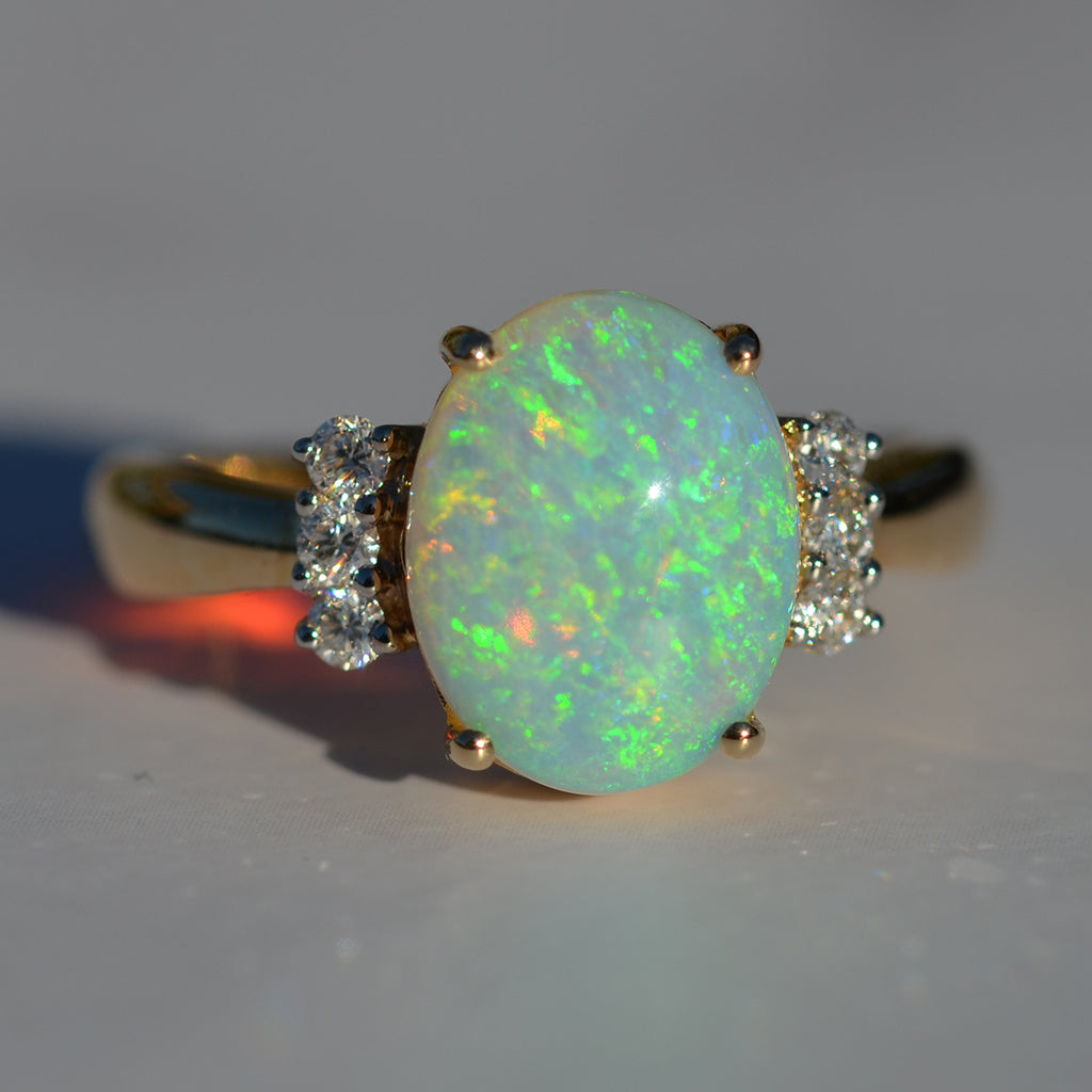 14ct Yellow Gold Australian Opal & Diamond Ring