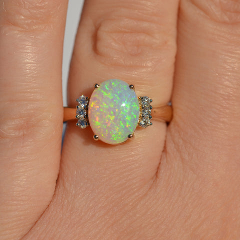 14ct Yellow Gold Australian Opal & Diamond Ring