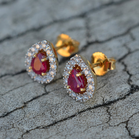 18ct Yellow Gold Ruby & Diamond Earrings
