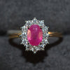 18ct Yellow Gold Ruby & Diamond Oval Cluster Ring