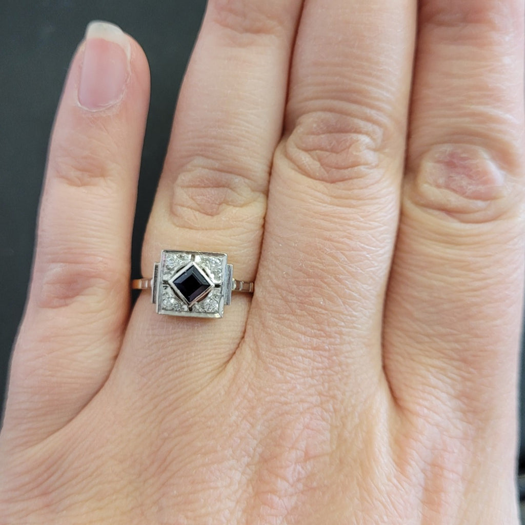 Secondhand Art Deco Style Sapphire & Diamond Ring