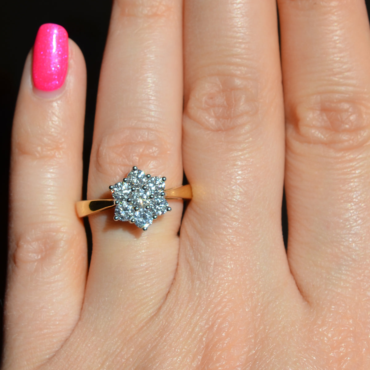 18ct Yellow Gold Diamond Daisy Cluster Ring