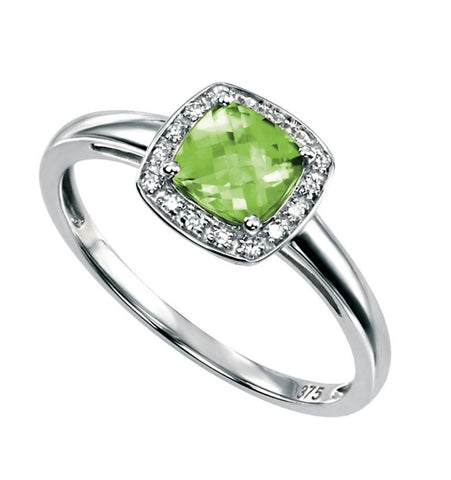 9ct White Gold Peridot and Diamond Square Cluster Ring