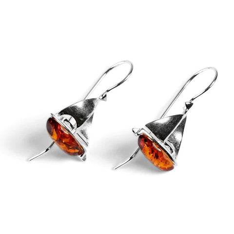 Sterling Silver and Amber Sailing Boat Earrings