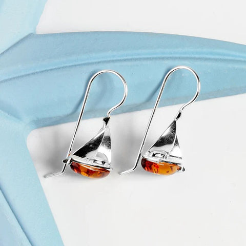 Sterling Silver and Amber Sailing Boat Earrings