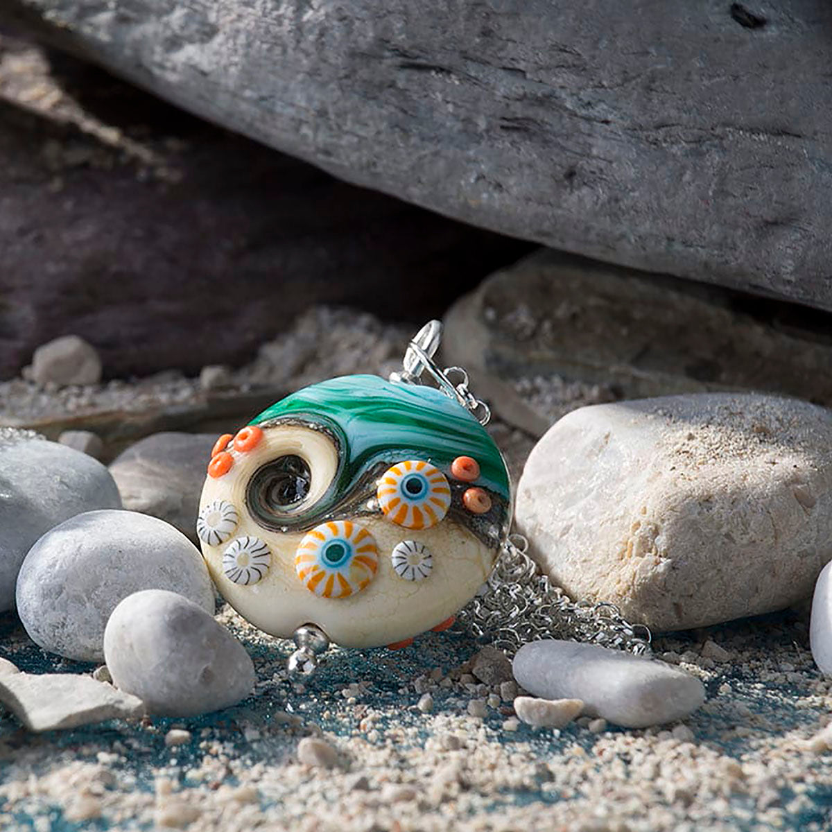 Beach Art Glass - Sand & Sea Beach Babe Lentil Necklace