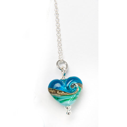 Beach Art Glass - Deep Blue Sea Babe Heart Necklace