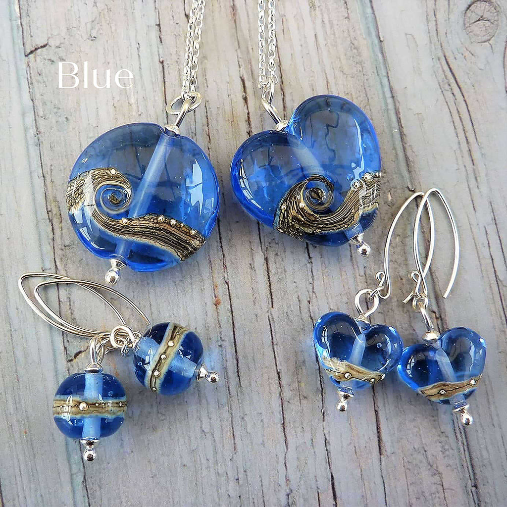 Beach Art Glass - Shoreline Blue Lentil Necklace