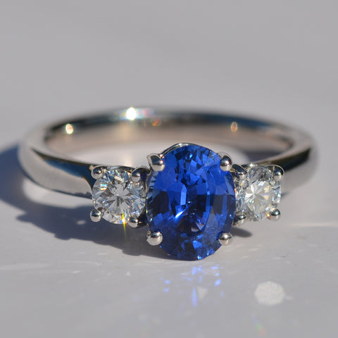 18ct White Gold Sapphire & Diamond Trilogy Ring