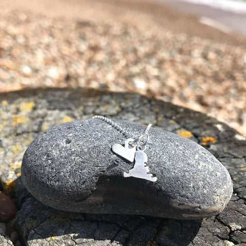 Handmade Silver Tiny Hayling Island Outline And Heart Charm Pendant