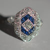 18ct White Gold Sapphire & Diamond Vintage Style Shield Ring