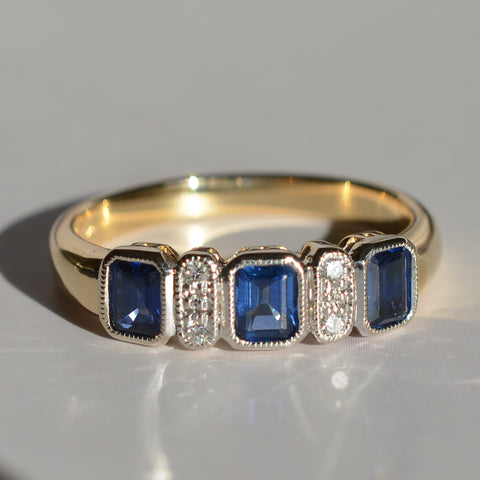 18ct Yellow Gold Sapphire & Diamond 7 Stone Ring