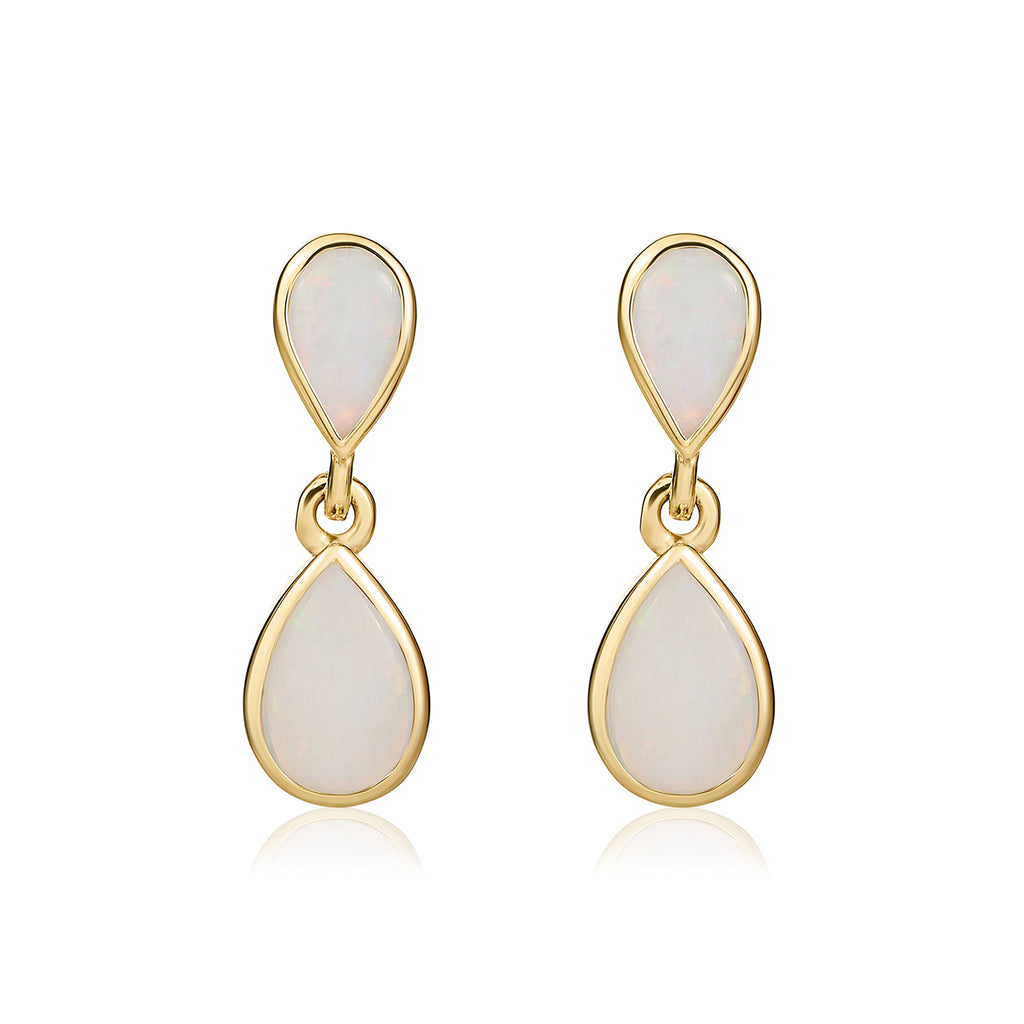9ct Opal Double Pear Shape Drop Earrings