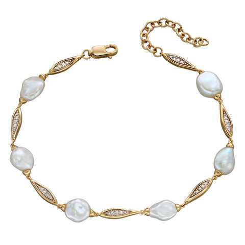 9ct Yellow Gold Keshi Pearl and Diamond Bracelet