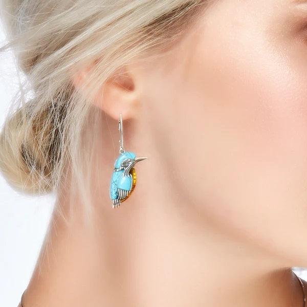 Sterling Silver Kingfisher Drop Earrings