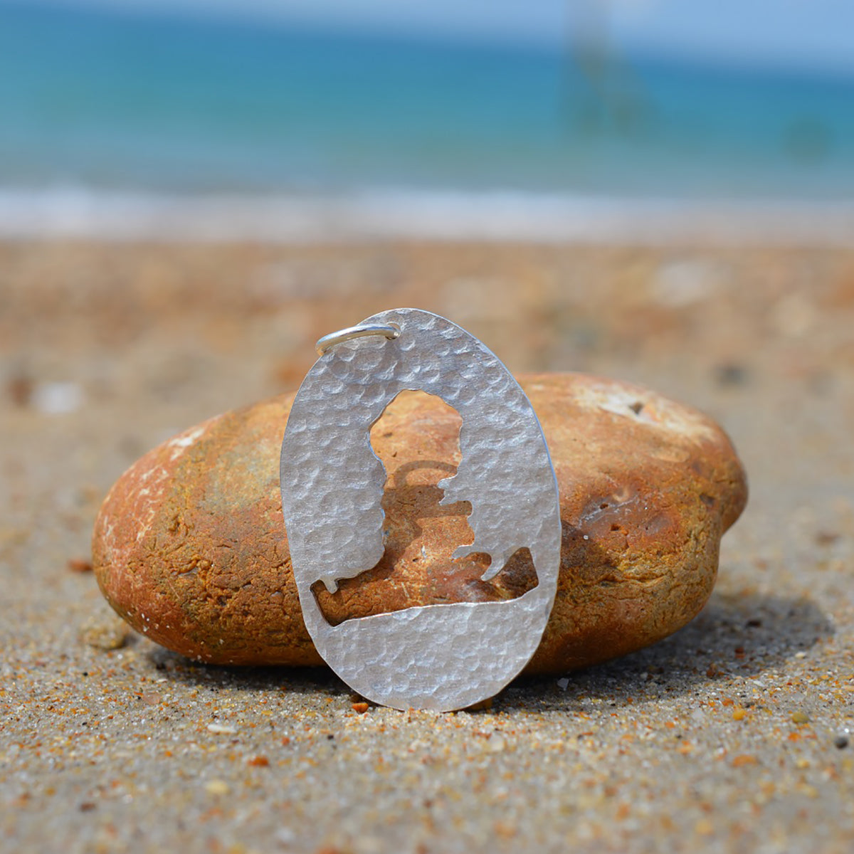 Handmade Silver Large Hayling Island Hammered Cutout Pendant