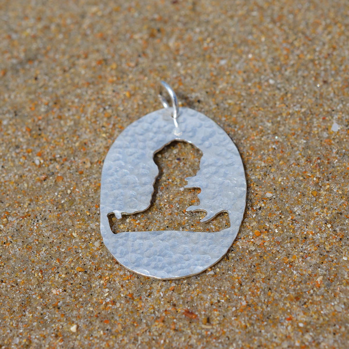 Handmade Silver Large Hayling Island Hammered Cutout Pendant