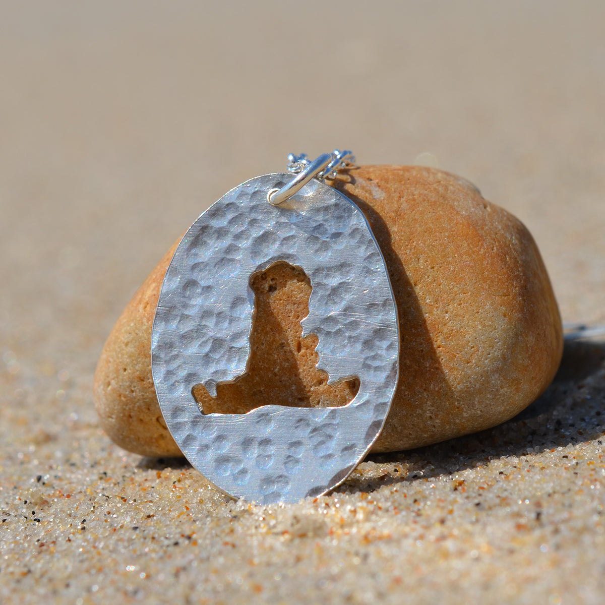 Handmade Silver Medium Hammered Cutout Hayling Island Pendant
