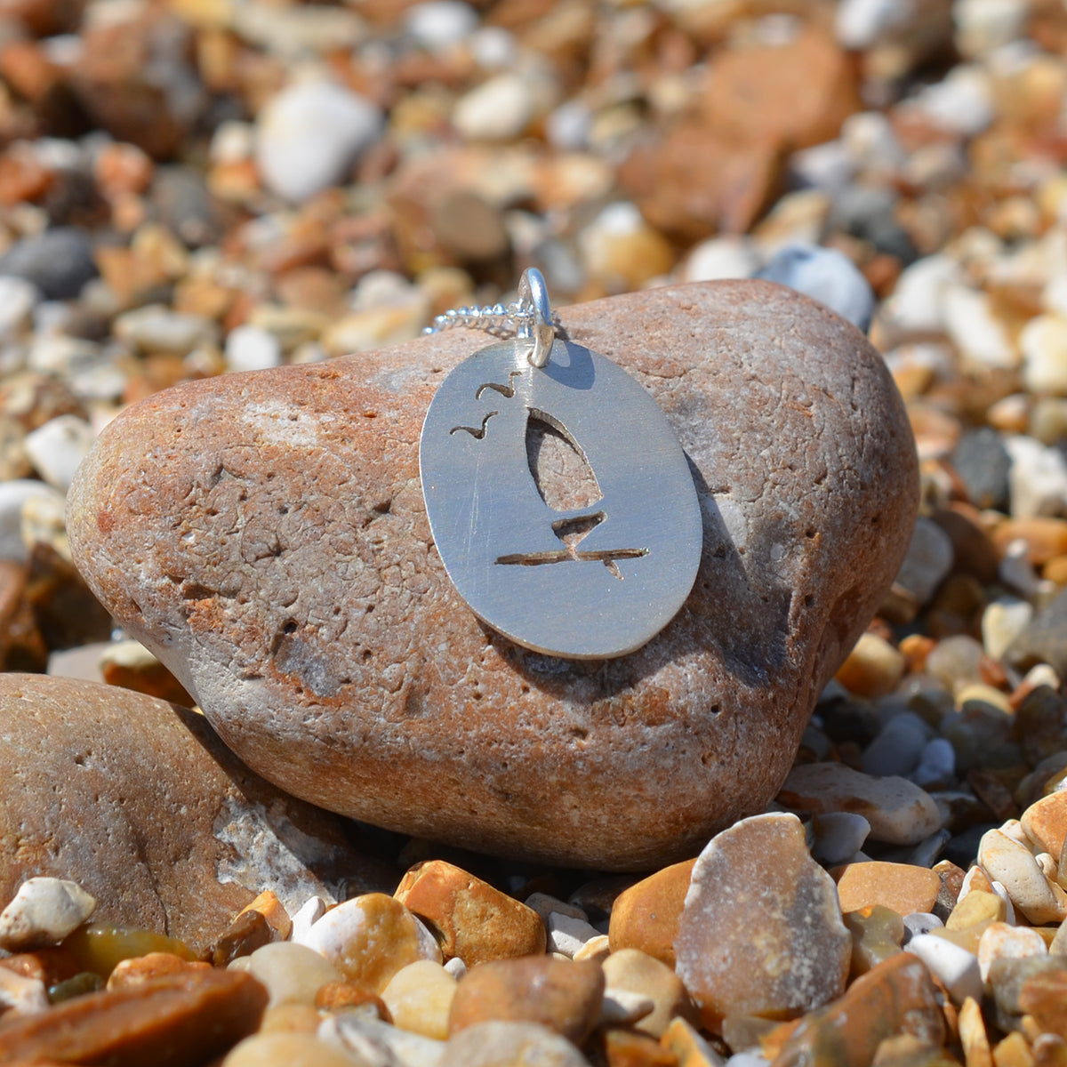 Handmade Silver Small Windsurfer with Seagulls Pendant