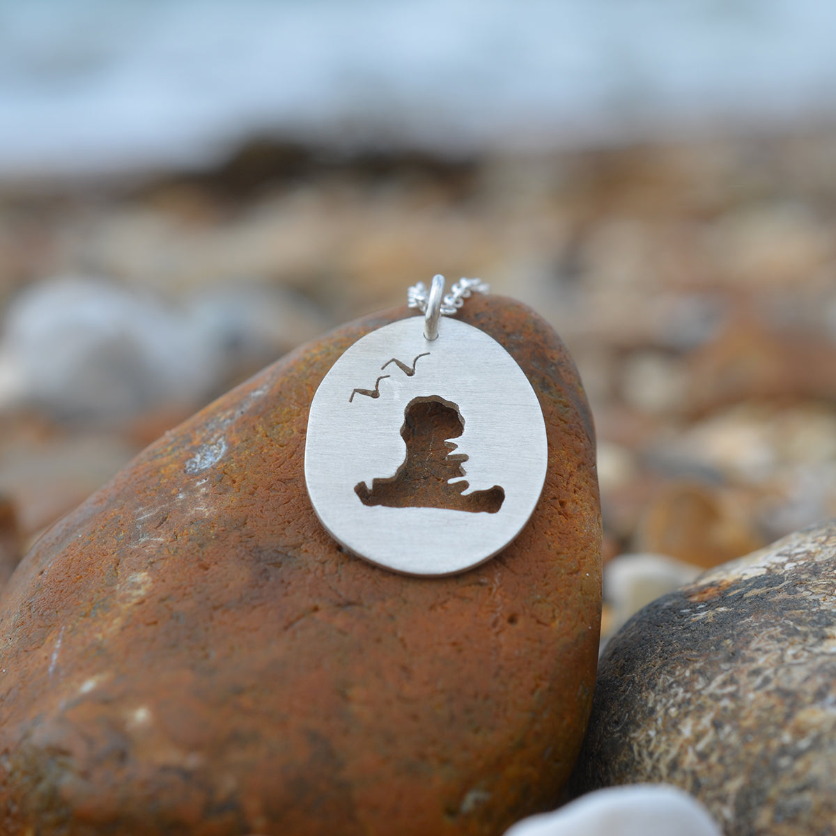 Handmade Silver Oval Small Hayling Island Cutout Pendant