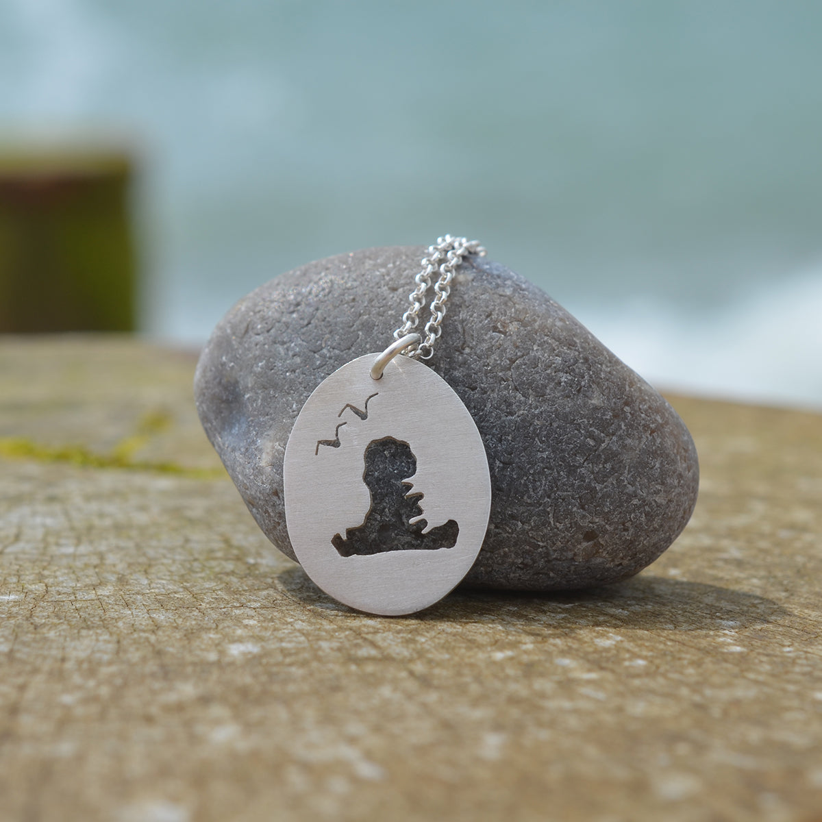 Handmade Silver Oval Small Hayling Island Cutout Pendant