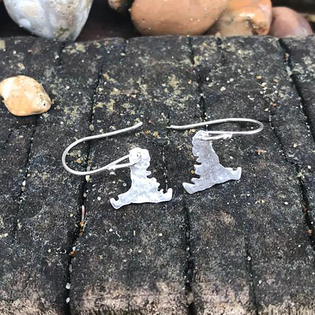 Handmade Silver Hammered Hayling Island Outline Drop Earrings