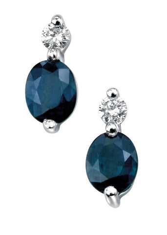 9ct White Gold Oval Sapphire and Diamond Earrings