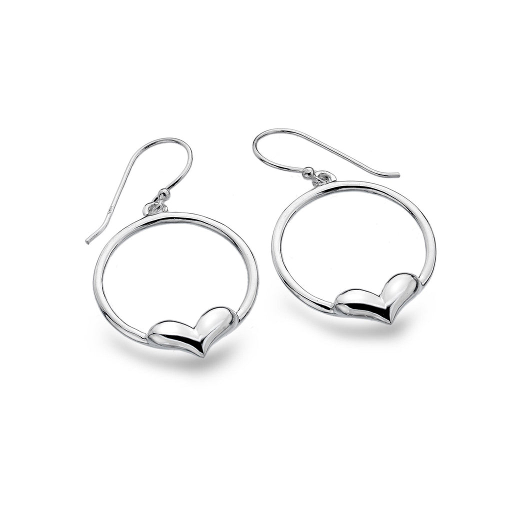 Sterling Silver Large Circle with Heart Drop Earrings